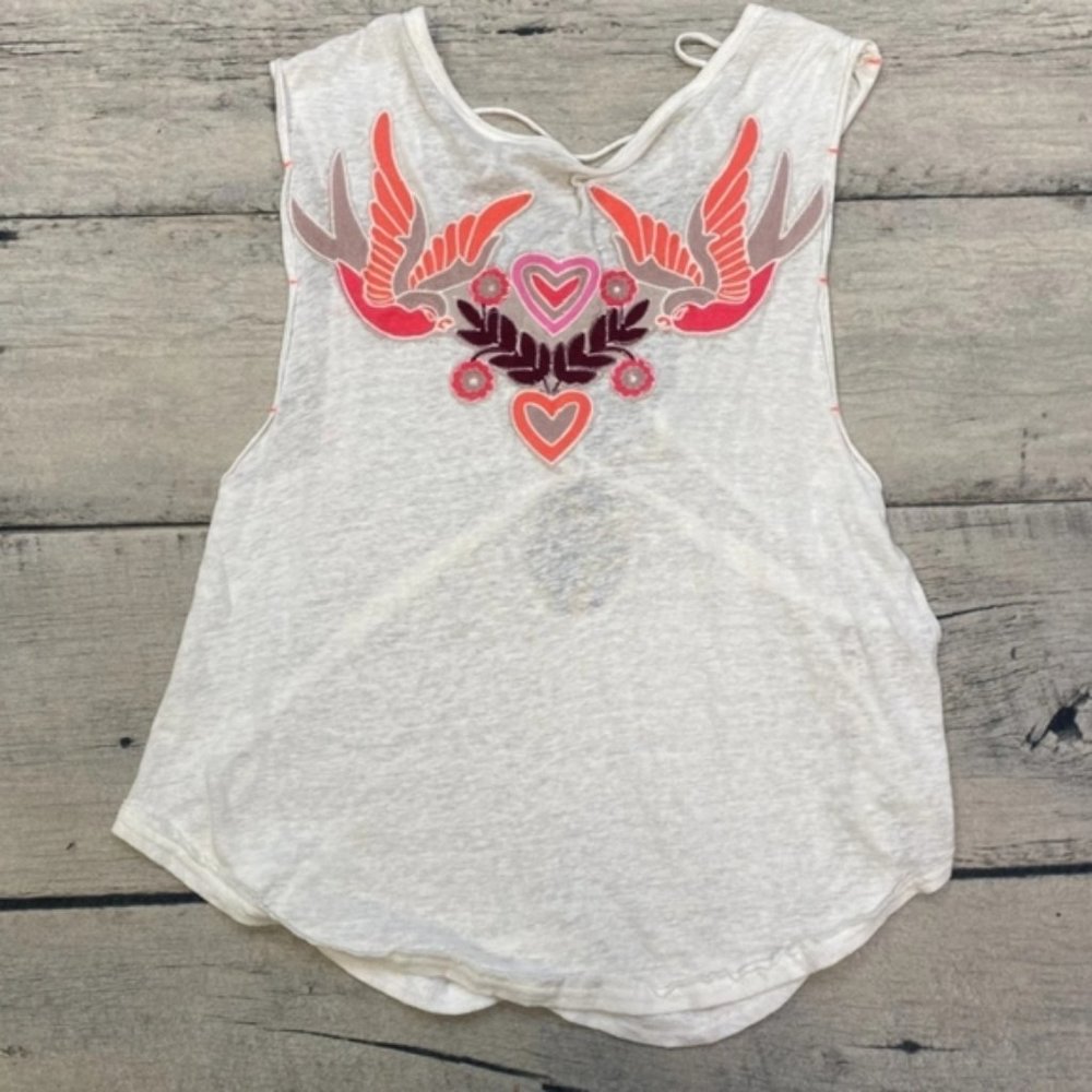 FREE PEOPLE Love Birds White Lace Up Back Top EUC sz S - Picture 8 of 13